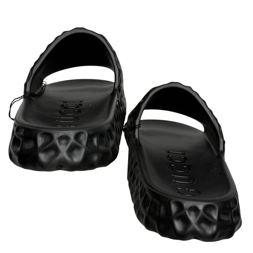 Gucci Slide Sandals Mens 13 Black Rubber Water Ripple Interlocking G Logo 770801